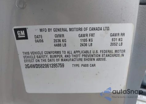 2006 Buick Lacrosse Cxl z USA, uszkodzony, nr VIN 2G4WD582061285759